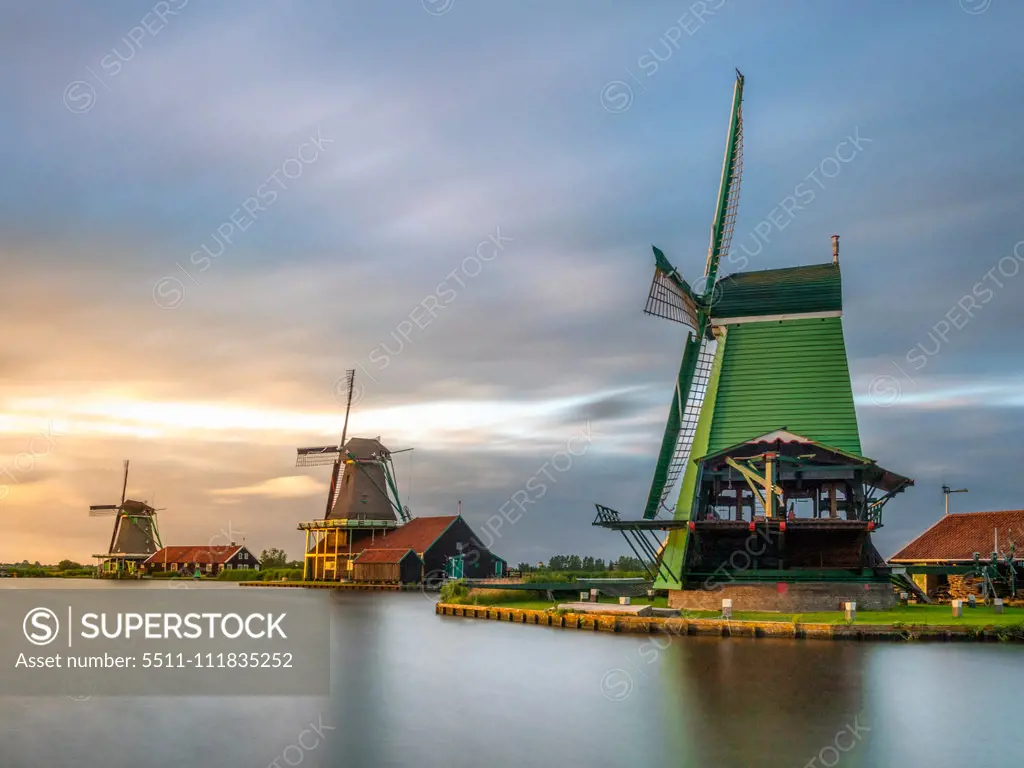 Old windmills, Zaanse Schans, Zaanstad, Netherlands