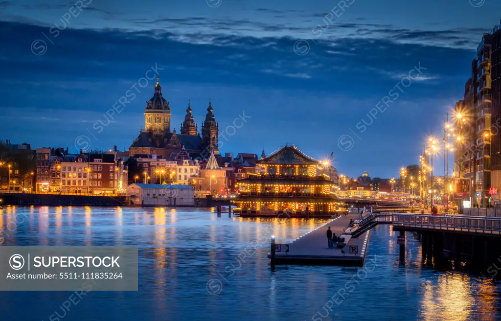 Oosterdok Kai at Night, Amsterdam, Netherlands