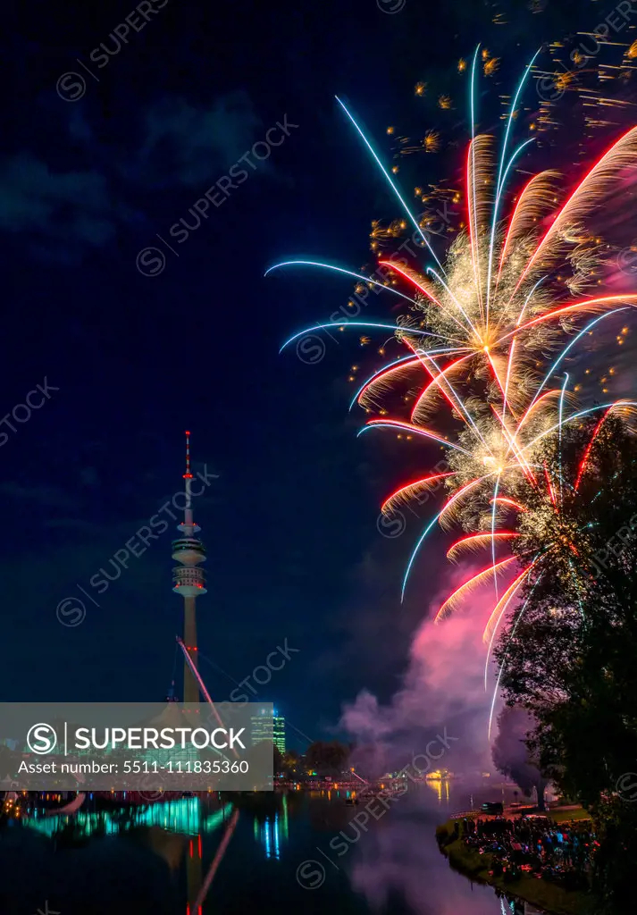 Fireworks in Olympiapark, Munich,, Germany