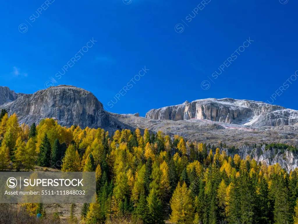 Berglandschaft bei Arabba, Sellagruppe, Dolomiten, Südtirol, Italien, Europa;Autumn in the Dolomites, South Tyrol, Italy