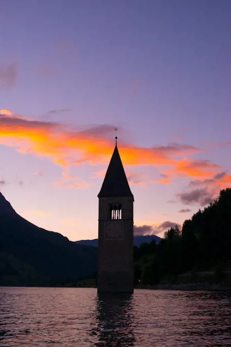 Bell Tower in Lagio di Resia, Reschensee, South Tyrol, Italy, Lagio di Resia