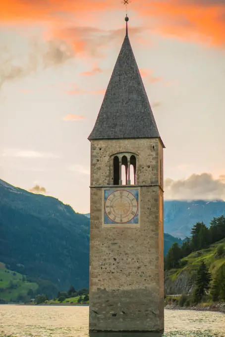 Bell Tower in Lagio di Resia, Reschensee, South Tyrol, Italy, Lagio di Resia