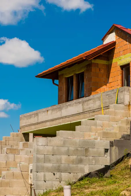 Construction of family house, Hausbau auf Grí¼ner Wiese, Pannonhalma, Hungary, Western Hungary