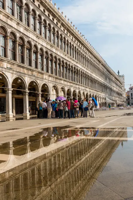 Partly flooded Piazza San Marco, Venice, Venetia, Italy