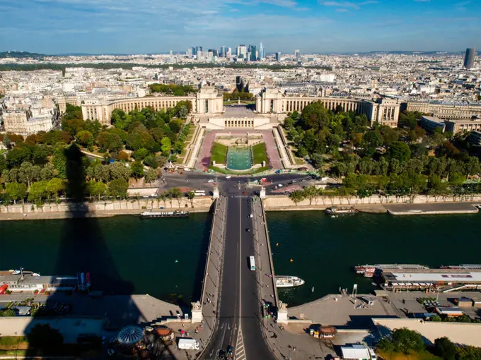 Paris, view from the Eiffel Tower, Trocadero, La Defense, France