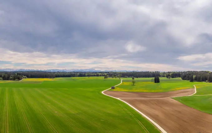 Bavarian Landscape wit Alps in Spring, Bavaria, Germany