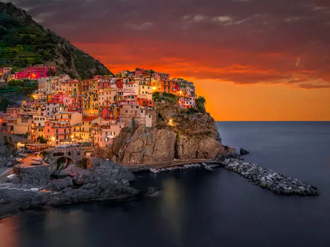 Manarola at night, Cinque Terre, Italy