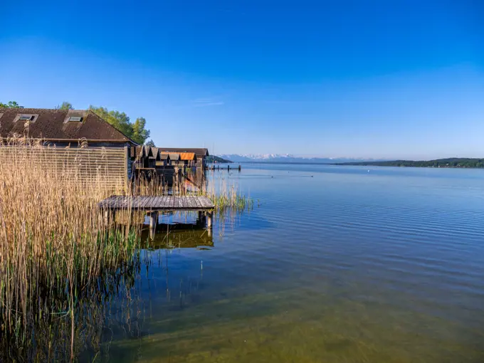 Boathouses on Lake Starnberg, Bavaria, Germany