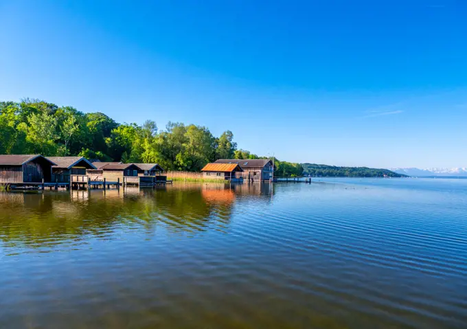 Boathouses on Lake Starnberg, Bavaria, Germany