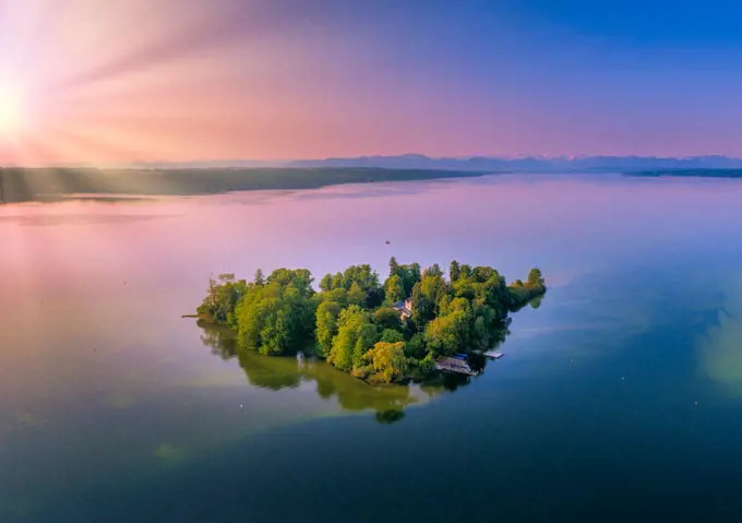 Island in Lake Starnberg, Bavaria, Germany