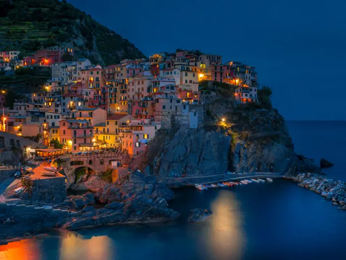 Manarola at night, Cinque Terre, Italy