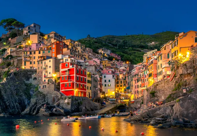 Riomaggiore at night, Cinque Terre, Italy