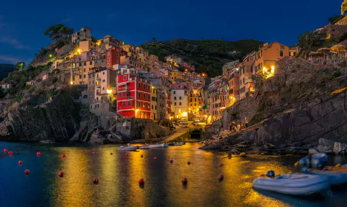 Riomaggiore at night, Cinque Terre, Italy