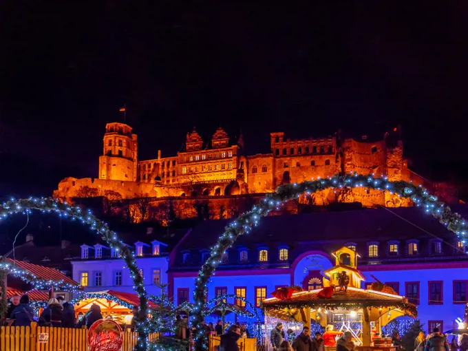 Christmas market at the Karlsplatz in Heidelberg, Baden-Wurttemberg, Germany