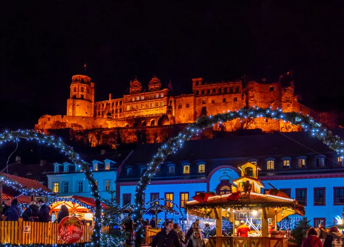 Christmas market at the Karlsplatz in Heidelberg, Baden-Wurttemberg, Germany