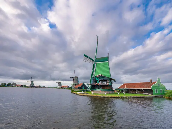 Old windmills, Zaanse Schans, Zaanstad, Netherlands