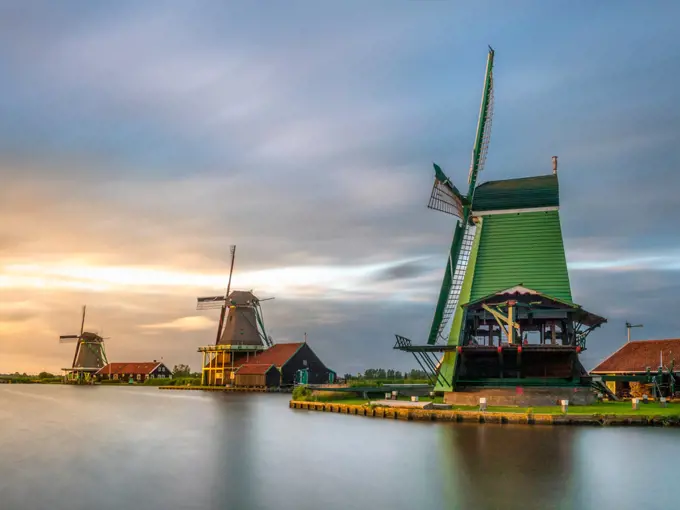 Old windmills, Zaanse Schans, Zaanstad, Netherlands