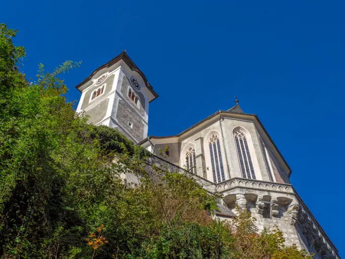 Katholische Kirche, UNESCO-Weltkulturerbe Hallstatt, Dachstein Salzkammergut, Hallstatt, Salzkammergut, Oberösterreich, Österreich, Europa;Catholic Church in Hallstatt, Salzkammergut, Austria, Europe