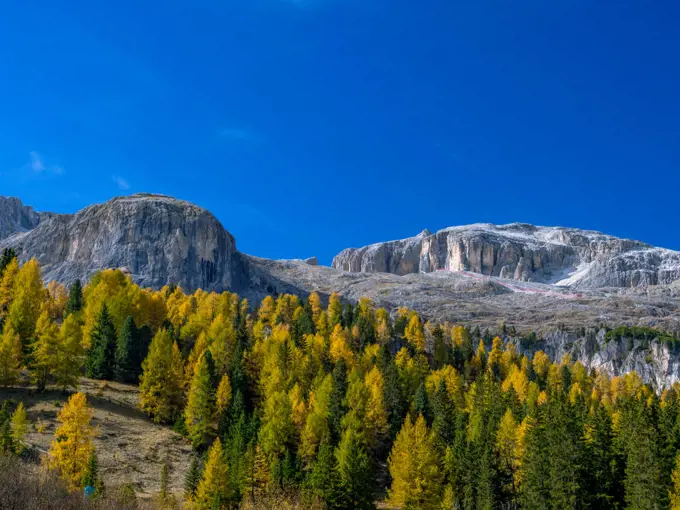 Berglandschaft bei Arabba, Sellagruppe, Dolomiten, Südtirol, Italien, Europa;Autumn in the Dolomites, South Tyrol, Italy