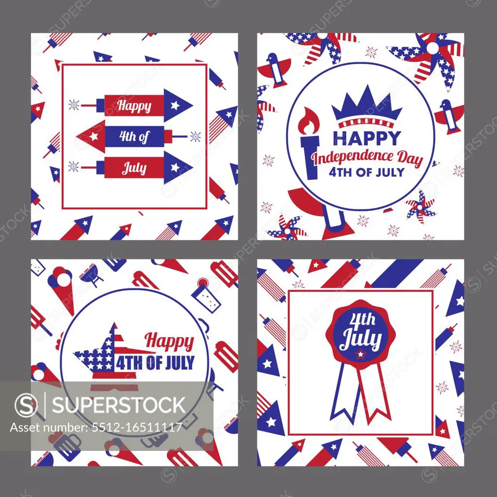 Vector set of 4th July celebration against grey background