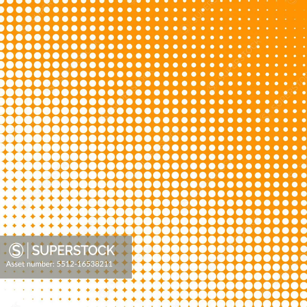 White dots changing form against an orange background