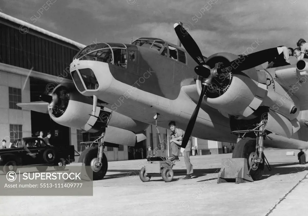 First Bristol-Beaufort Bomber made in NSW. Location: Mascot. October 20, 1941. (Photo by Norman E Brown/Fairfax Media).