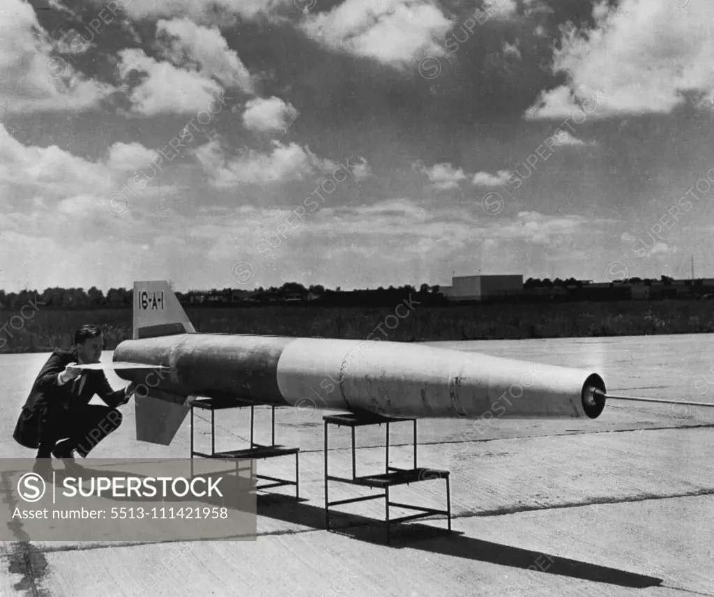 Ram-Jet Test Missile -- Shown above is a 16-inch diameter ram-jet missile which has been clocked at more than 1,600 miles an hour in drop tests. The disclosure was made today by the National Advisory Committee for Aeronautics. September 28, 1948. (Photo by AP Wirephoto).