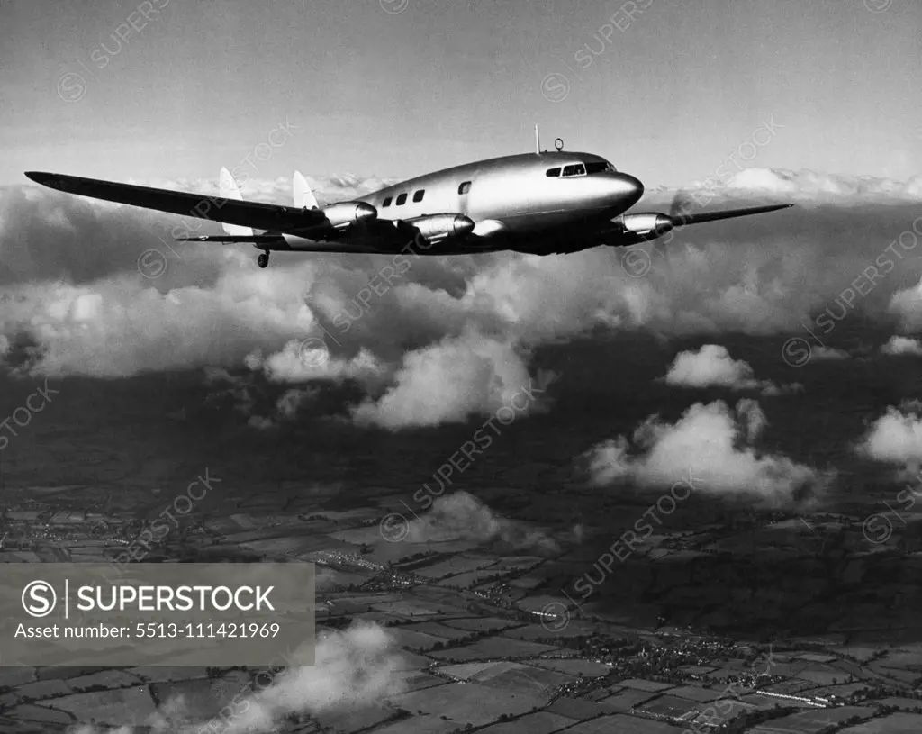 Britain's Newest Airliner -- Imperial Airways has ordered five de Havilland Albatross monoplanes (four Gipsy-Twelve 550 h.p. engines), each of them transporting approximately 20 passengers and a big load of mails. Cruising at considerably more than 200 m.p.h. (322 km./h.) the Albatross is to-day the world's fastest four- engined airliner. The photograph shows the first Albatross above the clouds at the start of "altitude" tests undertaken to check rate of climb, attainable "ceiling", and engine 