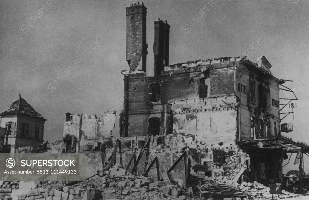 The Remains of Compiegne -- This is the scene at Compiegne, or what remains of it, after a German air bombardment, during their advance into Paris in June, 1940. August 29, 1942. (Photo by Keystone).