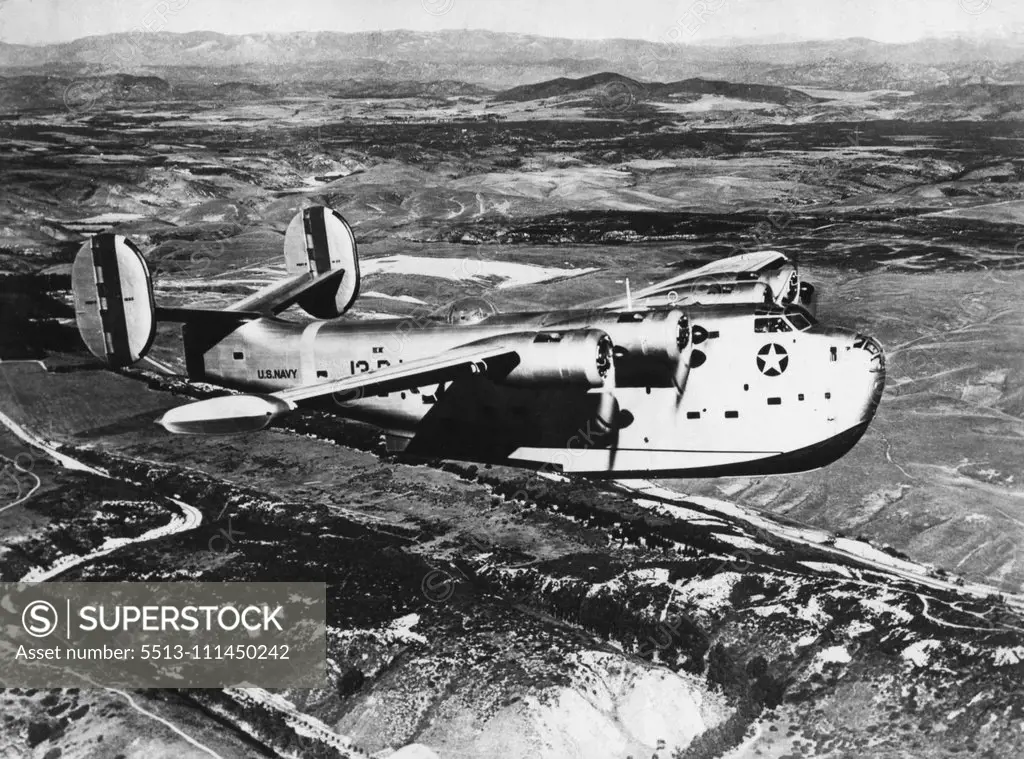 The U.S. Navy's Fighting Force Above The Sea - The Consolidated "Coronado" (PB2Y) is mightiest of the U.S. Navy's long-rango patrol bombers. It weighs 29 tons and is unofficially credited with a bomb-carrying capacity of six to eight tons, as great as the largest land bomber. It has a cruising range of over 5,000 miles. In every phase of naval action, aircraft plays a vital part patrol bombers range far out to sea on interception and bombing duty. Scout bombers spot and attack the enemy fleet a