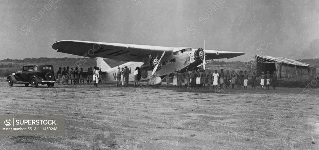 The Guinea Airways' 'Plane, after the first landing at Rabaul Aerodrome, bringing the Administrator from Lae. June 7, 1937.