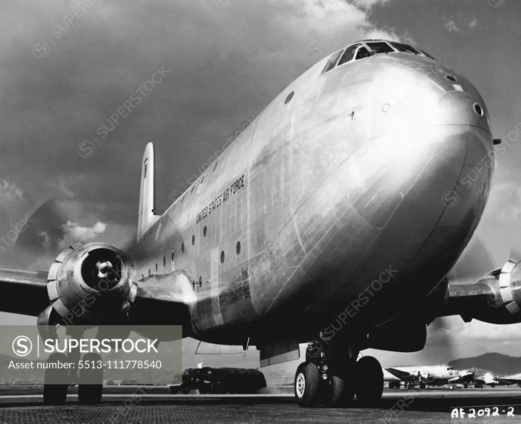 Jimmy Durante Outnosed This unusual view of the nose of a giant C-124 Cloberaaster gives Comedian Jimmy Durante a good run for his money. The picture was taken Just after the aircraft had taxied to the parking ramp of an airlift base somewhere in Korea. The 315th Air Division (Combat Cargo) which operates the airlift between Japan and Korea carrying troops and cargo recently placed the C-124 into regular service. The huge aircraft can carry 200 troops or 127 litter patients with attendants or 3