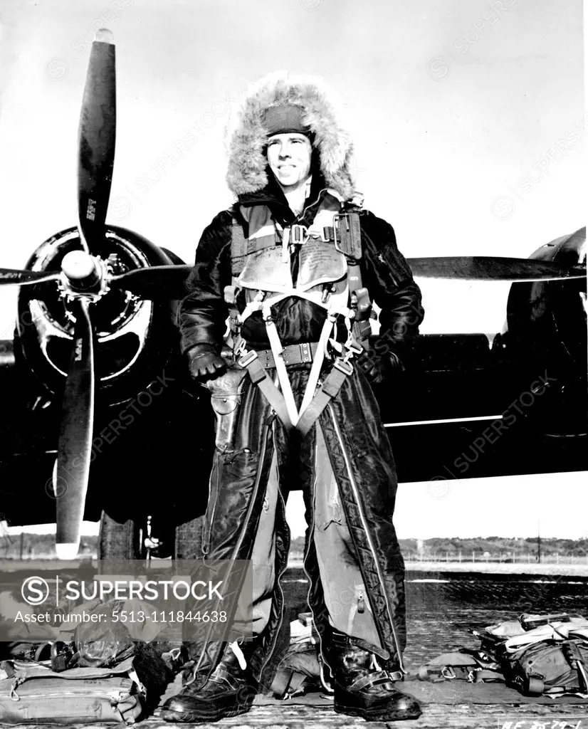 Dressed For High Flying - Feaf Bomber Command, Japan -- With his head covered by a fur perka reminiscent of the men of the great Northwest, 1st Lt. Carl L. Hinchey, 1207 Grand St., Duncan, Okla., a U.S. Air Force B-29 Superfort pilot with the 98th Bomb Wing in Japan, is ready, in his protective clothing, for another high altitude bombing attack against Communist targets in North Korea. Because the Superforts sometimes bomb from high altitudes, the hazard of sub-zero weather at such levels adds t