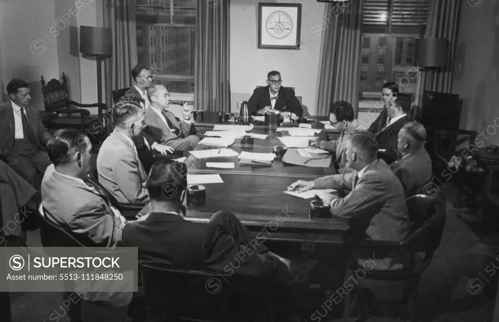 Arbitration hearing in American Arbitration Association headquarters in New York. July 13, 1955.;Arbitration hearing in American Arbitration Association headquarters in New York.