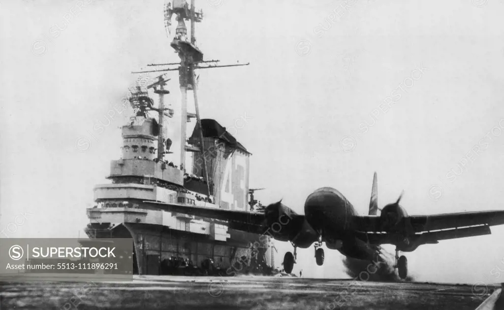 Jet Assists Largest Plane To Be Launched From Carrier - Largest plane ever to be launched from an aircraft carrier, a Lockheed P2V Neptune, twin-engined search-patrol plane, takes off from deck of U.S.S. Carol Sea with jet assistance. This and another P2V Neptune, both unmodified operational versions, were not equipped for carrier landings. Both planes landed at Patuxent, Md., after being launched from the Coral Sea off the Virginia Capes. Takeoffs were made to test practicability of operating l