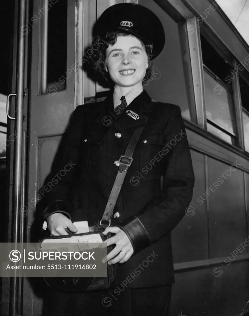 Phyl Dodds, one of the many tram conductress helping the Wellington tramway, woefully short of staff. Phyl Dodds, happy in her job as a Wellington tram conductress. April 06, 1951. (Photo by Photo News Limited)