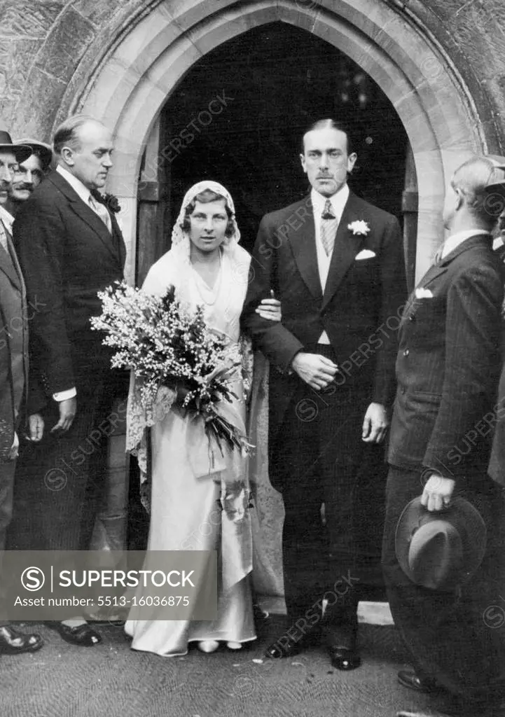 The Royal Bride - Lady May Cambridge, whose wedding to Capt. Henry Abel Smith tool place in the Pretty medieval church at Balcombe, Sussex, photographed with her bridegroom after the ceremony. December 16, 1931. (Photo by Central News).