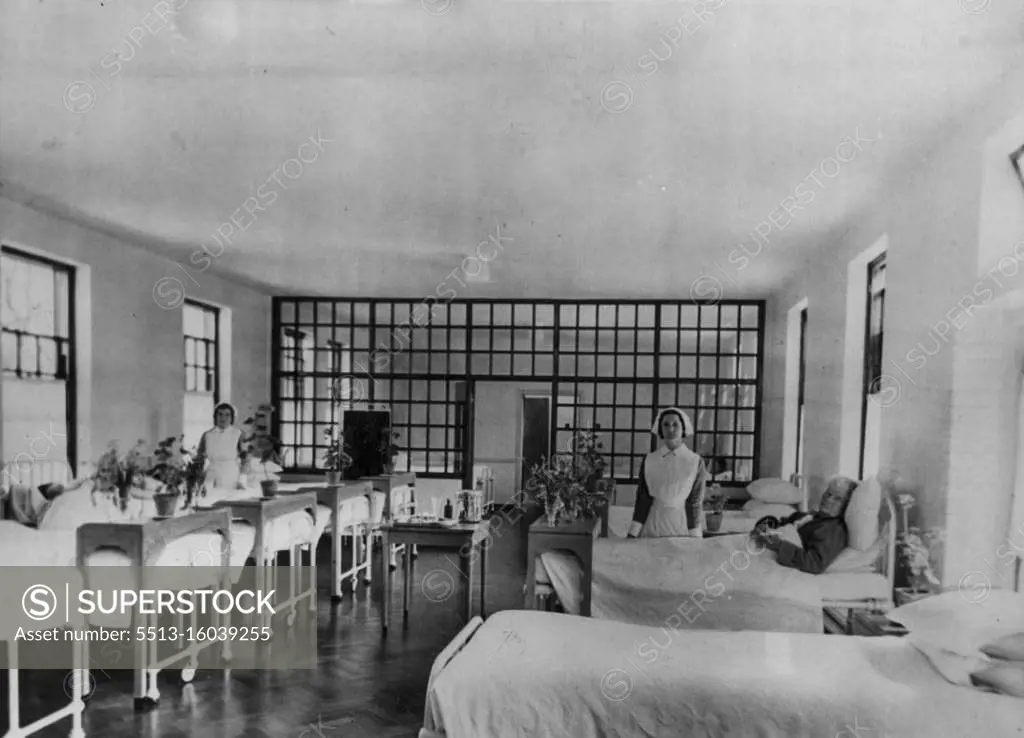 This is the female sick ward at Runwell, generally housing the senile cases confined to bed. Run on general hospital lines, treatment for physically debilitated or infirm is of the highest possible standard. August 19, 1948.