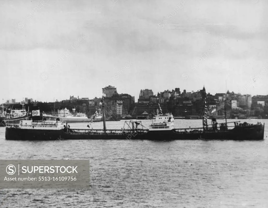 Tanker "Stanvac Canberra" in Sydney harbour an her maiden voyage to Australia. October 12, 1950. 