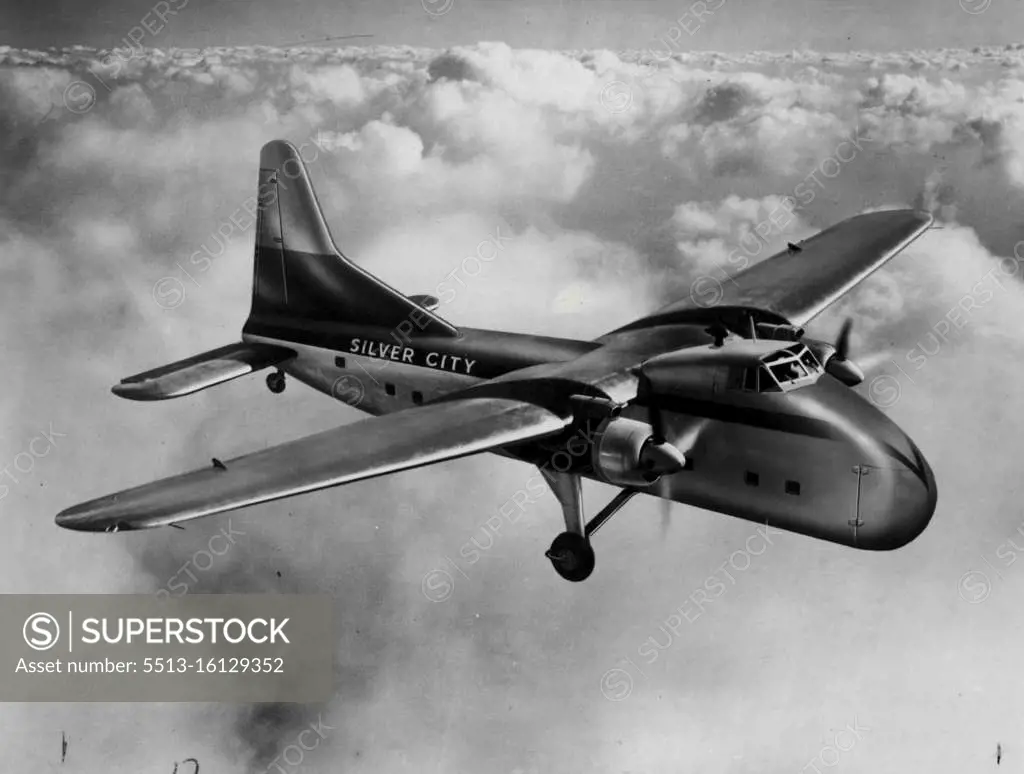 One of Powell's Bristol machines the airline is named after Broken Hill in flight. Eventually he plans to use two-deck helicopters. March 25, 1953. (Photo by Bristol Aeroplane Company Ltd.). 