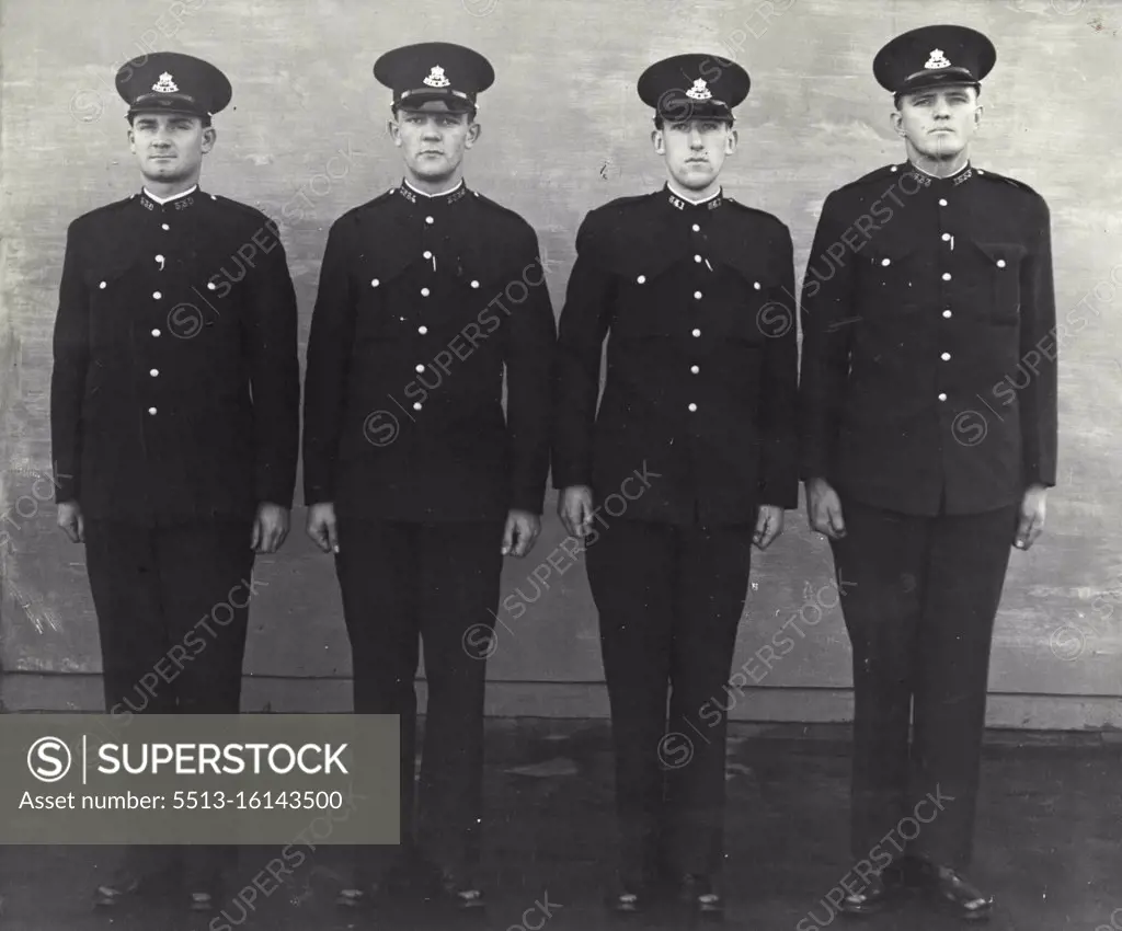 Left to Right. Probationary Const. J.B. Davis, N.R. Stevenson, C.E.M. Sanders. January 30, 1940.