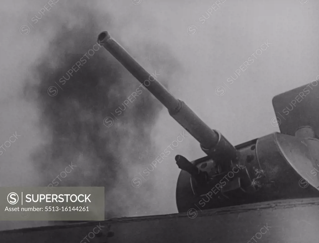 Soviet Armoured Train -- The turrets of Armoured Train "Tambov Collective Farmer" swing round and gun muzzles are raised - ready to open fire. May 22, 1944. (Photo by Pictorial Press). 