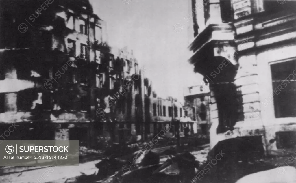 What Russians Are Defending -- Only shells of buildings remain in this street in Stalingrad, valiantly defended by Russians in more than two-month long siege. Buildings were struck by aerial bombs. October 26, 1942. (Photo by AP Wirephoto).