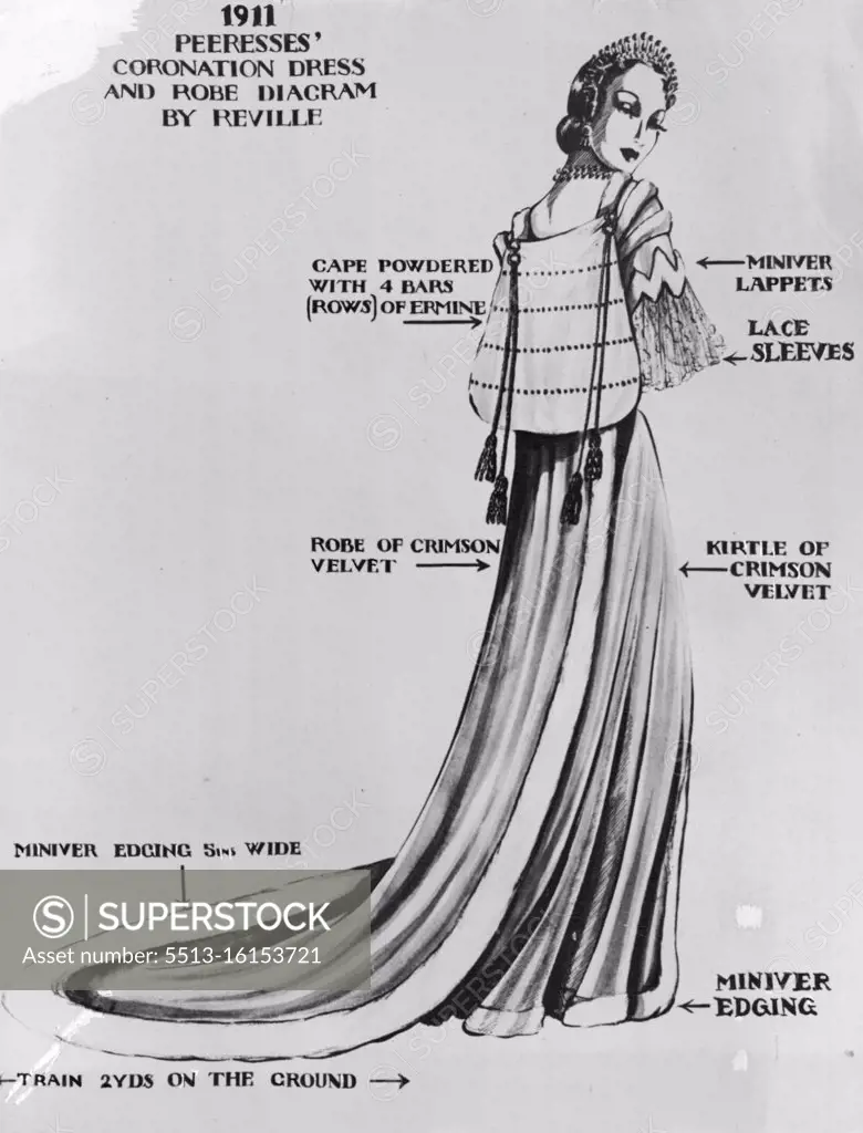 1911 Peeresses' Coronation Dress and Robe diagram by Reville. December 06, 1936. (Photo by The Associated Press of Great Britain Ltd.)