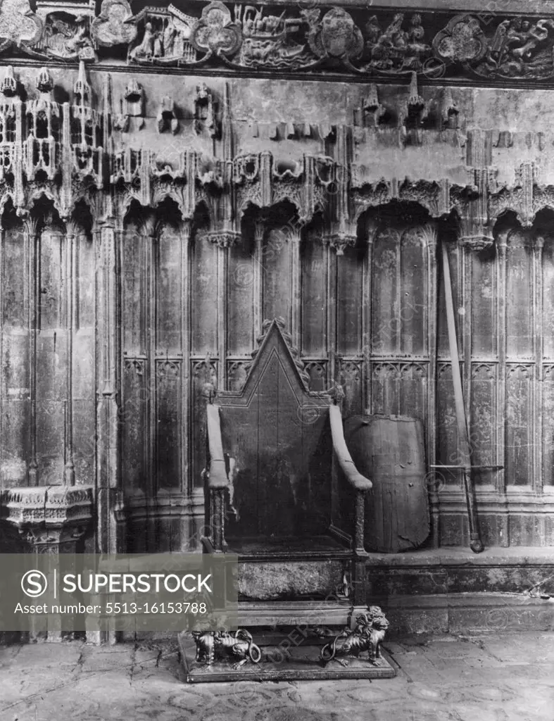 Coronation -- The Coronation chair in Westminster Abbey. December 29, 1950. (Photo by Dorien Leigh Ltd.)