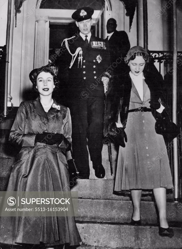 Start Washington Tour -- Princess Elizabeth (left) and the Duke of Edinburgh are accompanied by Margaret Truman, Daughter of the American President, as they leave the Presidential temporary residence, Blair house, in Washington, En Route to Mount Vernon, 15 miles away, and Arlington National cemetery, Nov. 1. November 03, 1951. (Photo by Associated Press Photo).