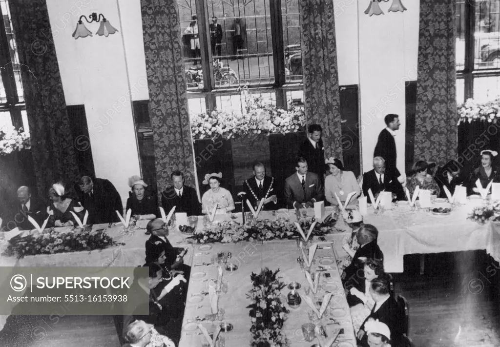 Princess At Nairobi Civic Luncheon -- At the Civic Luncheon at the New Stanley hotel, Nairobi, are from left to right (at head of table): Deputy Mayor Alderman Doctor J.R. Gregory: Princess Elizabeth: the Mayor, Alderman J.R. Maxwell, the Duke of Edinburgh, and Mrs. Maxwell. February 06, 1952. 