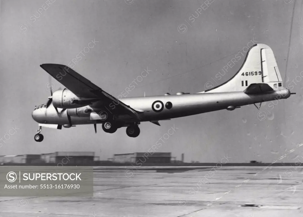 First of The Superforts Touch Down. B29's For Britain. One of the B29 Superforts comes in to land at the air base here. The planes and crews were welcomed by British Secretary of State crews were welcomed by British Secretary of State for Air. Mr. Arthur Henderson. The first four 3,000-mile-range B29 Superforts to be given to Britain under the United States military aid programme, landed here after flying from Andrews Field, Maryland. Bearing Royal Air Force markings, they were flown by American airmen, and form the vanguard of a fleet of 70 being delivered to Britain. March 22, 1950.