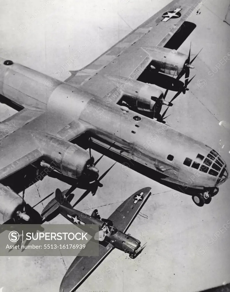 New U.S. Super-Bomber That Blasted Targets In Japan One of the first pictures of the new U.S. B-29 Superfortress shows the giant four-motored bomber next to a small target plane on an airfield in the United States, On June 15. 1944, the U.S. War Department announced that B-29's, described as being able to carry a greater bomb load faster, farther and higher than any other Allied planes, blasted the Japanese home islands from distant bases in the China-Burma-India war theater. The Superfortresses operate under a new American aerial organization, the 20th U.S. Air Force, in the nature of an aerial battle fleet able to strike wherever the need is greatest. June 30, 1944. (Photo by U.S. Office of War Information).