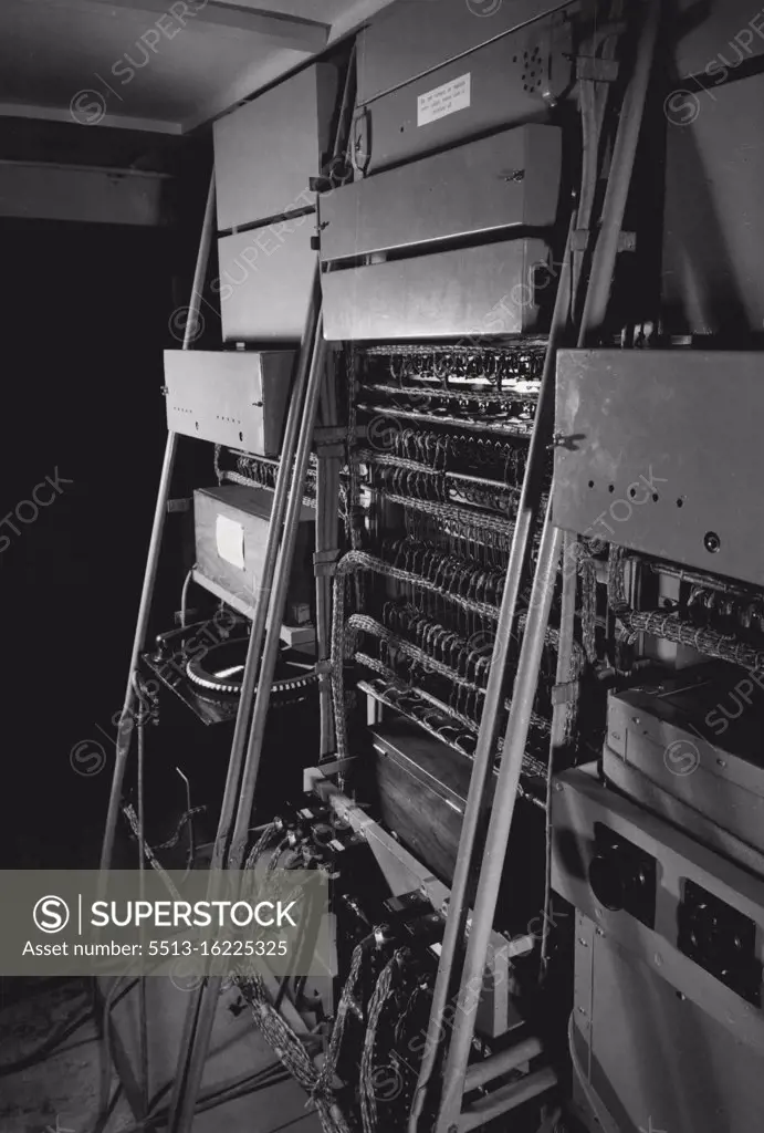 BBC Mobile Control Room, for use in emergency to replace any studio premises which may be put out of action. Rear of the Lines Termination bay showing wiring and U-link sockets. October 01, 1943. (Photo by BBC).